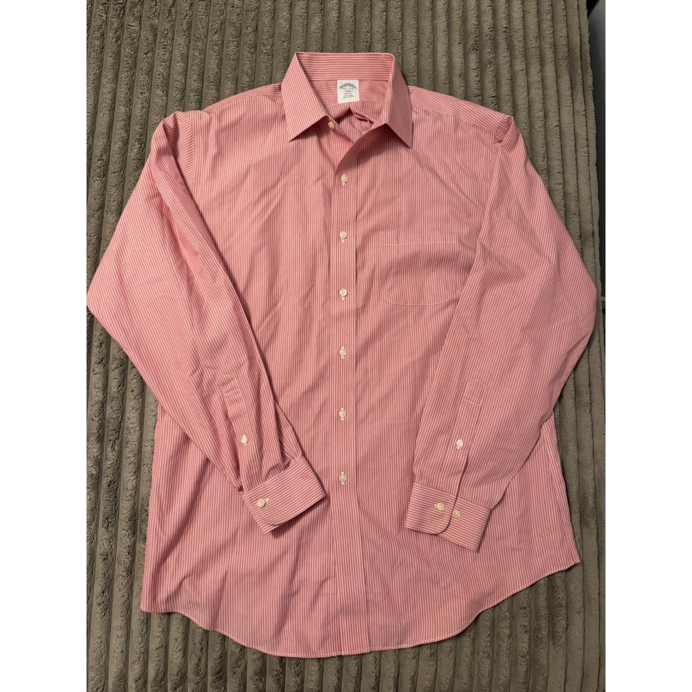 Brooks Brothers 1818 Regent Dress Shirt Mens 16.5 34/35 Red White Stripe